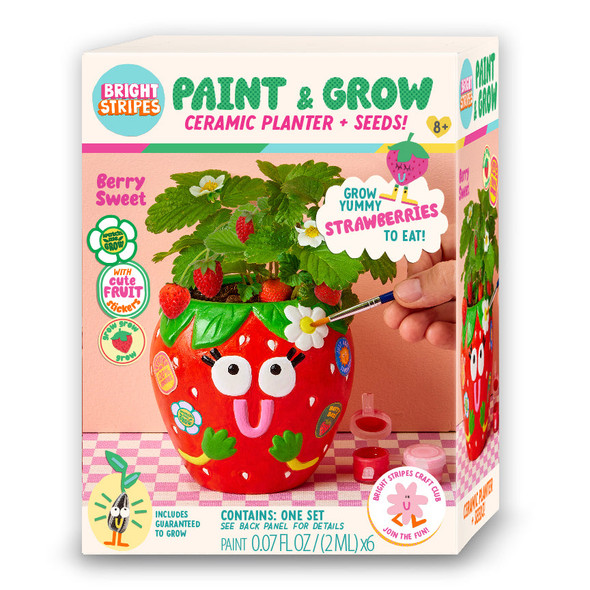OakridgeStores.com | BRIGHT STRIPES - Paint & Grow - Strawberry - Ceramic Painting & Gardening Kit - BT-G01 810169160404