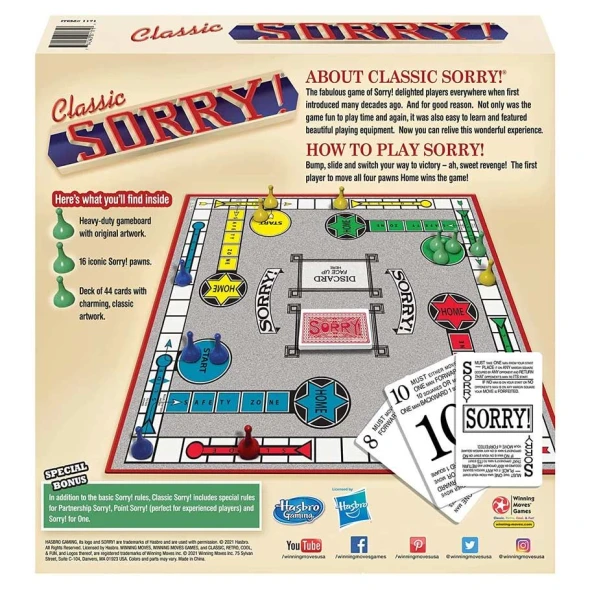 OakridgeStores.com | Winning Moves Games - Classic Sorry - Family Board Game for Ages 6+, Retro Artwork Edition - 1171 714043011717