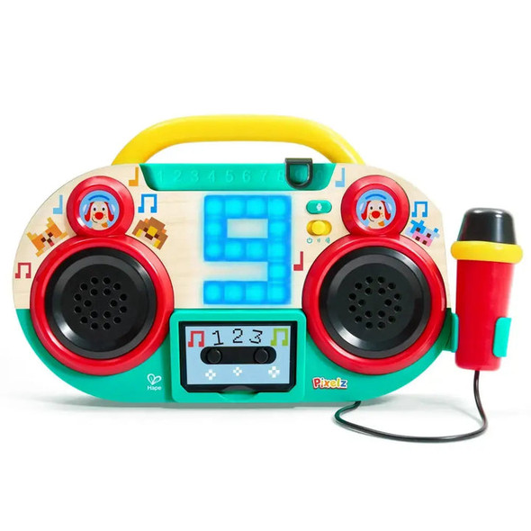 OakridgeStores.com | Hape - Sing-Along Pixel Boombox (Pixelz) - Kids Karaoke Boombox w/ Mic & LED Display for Ages 2+ - E0703 6943478057579