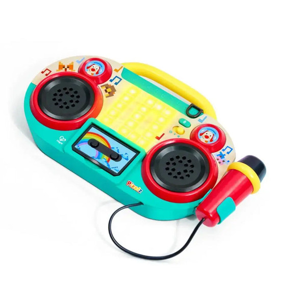 OakridgeStores.com | Hape - Sing-Along Pixel Boombox (Pixelz) - Kids Karaoke Boombox w/ Mic & LED Display for Ages 2+ - E0703 6943478057579