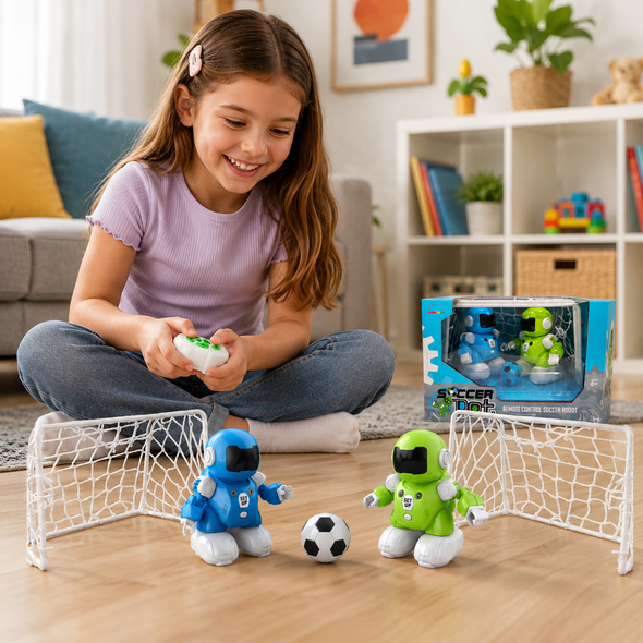 OakridgeStores.com | Mukikim - SoccerBot - RC Soccer Robot 2-Player Set w/ Ball & Goal Nets, USB Rechargeable - DB01 040232447907