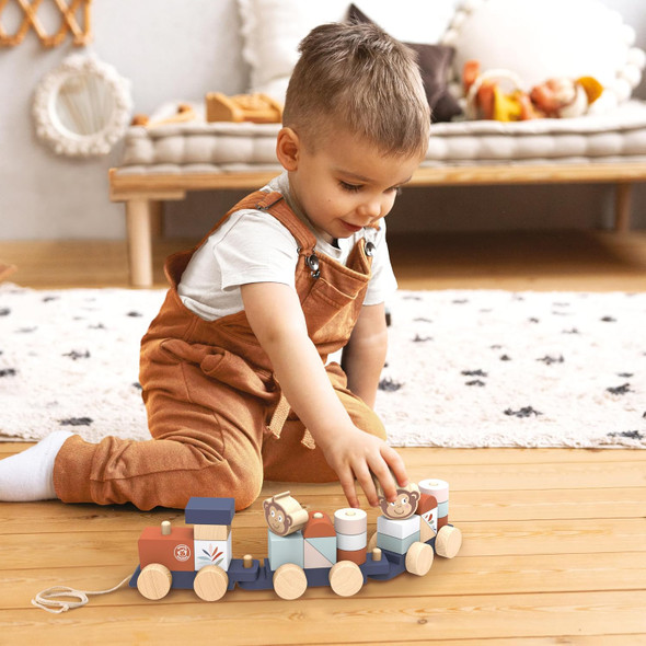 OakridgeStores.com | Speedy Monkey - Stacking Train - Wooden Pull-Along Stacking Train Toy - SP1004 850047013170