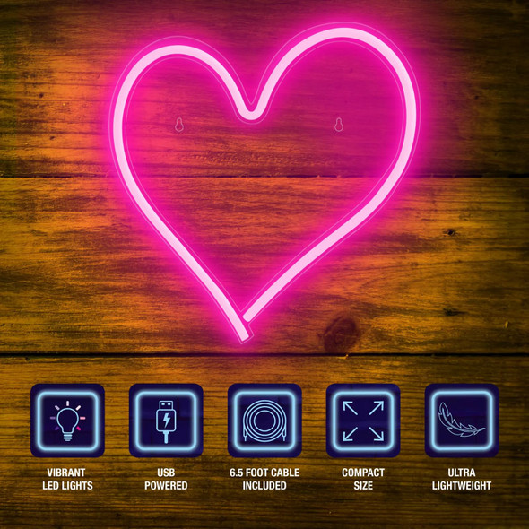 OakridgeStores.com | Incredible USA - Heart - 13 x 12.5 x 0.8 in LED Neon Light Sign, USB Powered, Adhesive Hooks Included - TOY33069USA 834249003696