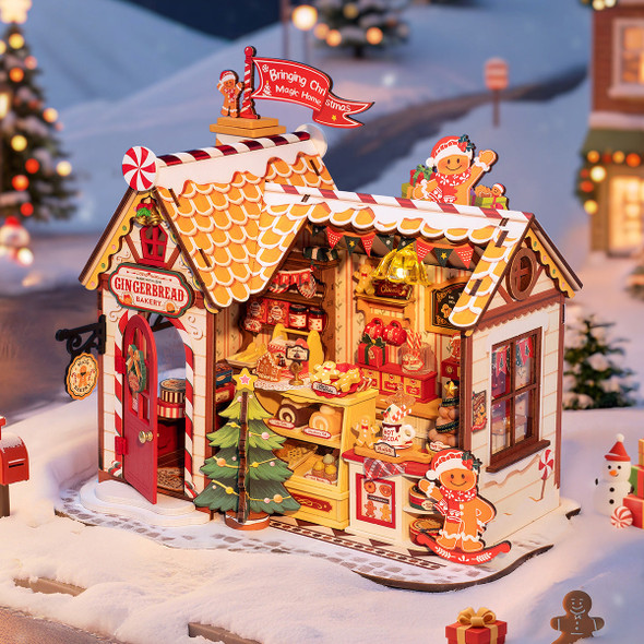 OakridgeStores.com | ROBOTIME - Gingerbread House - DIY Miniature House Kit - 1:18 Scale Dollhouse Miniature - DG176 6946785124507