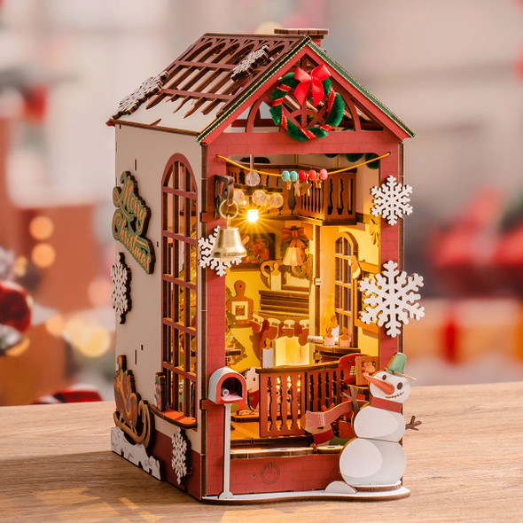 OakridgeStores.com | ROBOTIME - Christmas Indoor Scene Book Nook - DIY Wooden Shelf Insert with Lights - for All Scales Dollhouse Miniature - TGC07 6946785121087