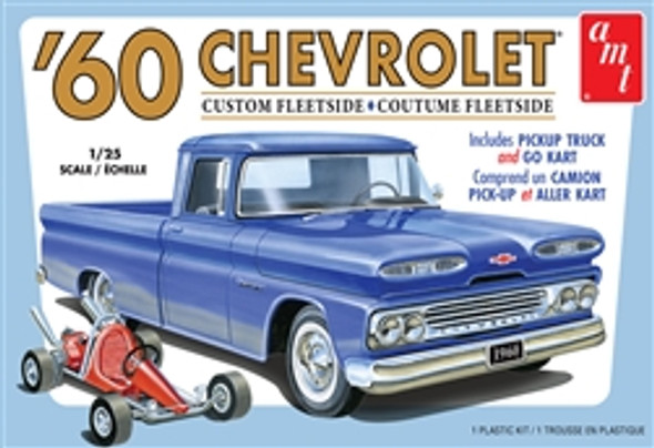 AMT - 1960 Chevy Custom Fleetside Pickup With Go Kart 1:25 Scale Model Kit - (1063M) 849398017388