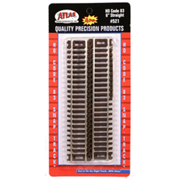 ATLAS - HO Scale Model Railroad Track - 6" Straight Track (4 Pcs) (521) (Code 83 - Brown Ties) 732573005211