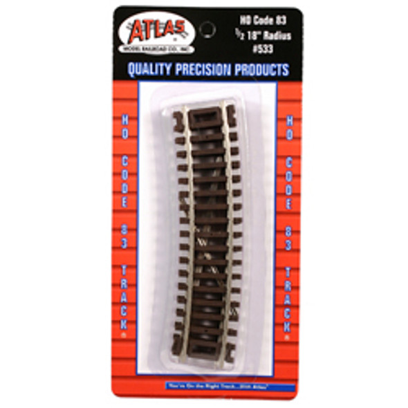 ATLAS - HO Scale Model Railroad Track 1-2 18" Radius Snap Track (4 Pcs) (Code 83 - Brown Ties) (533) 732573005334