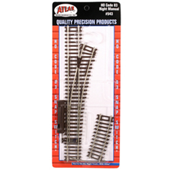 ATLAS - HO Scale Model Railroad Track - Manual Snap Switch-Right (Code 83 - Brown Ties) (543) 732573005433