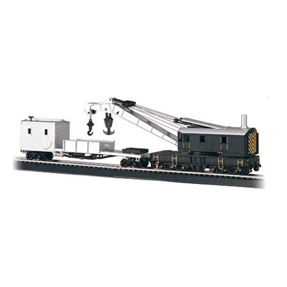 BACHMANN - HO 250-Ton Crane with Boom Tender Black & Silver - Freight Car Rolling Stock (HO Scale) (16149) 022899161495