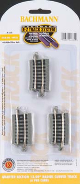 BACHMANN - N NS EZ 12.5 Radius 1/4 Curve (6) - Nickel Silver Train Track (N Scale) (44832) 022899448329