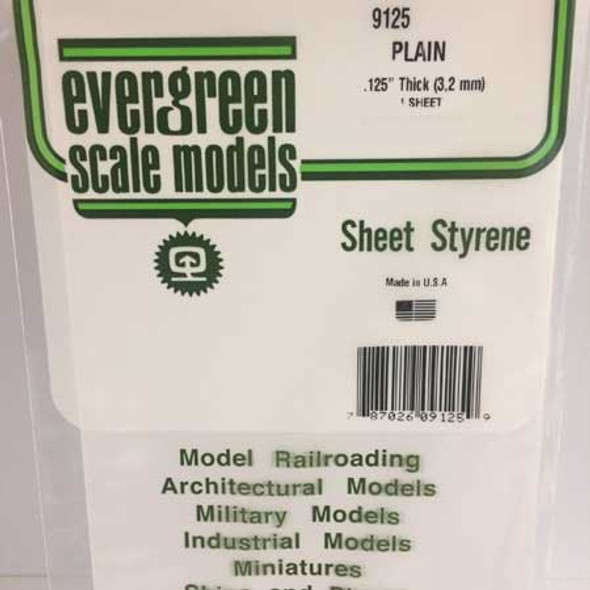 EVERGREEN - White Styrene Stock Sheet .125 x 6 x 12 (1) (9125) 787026091259