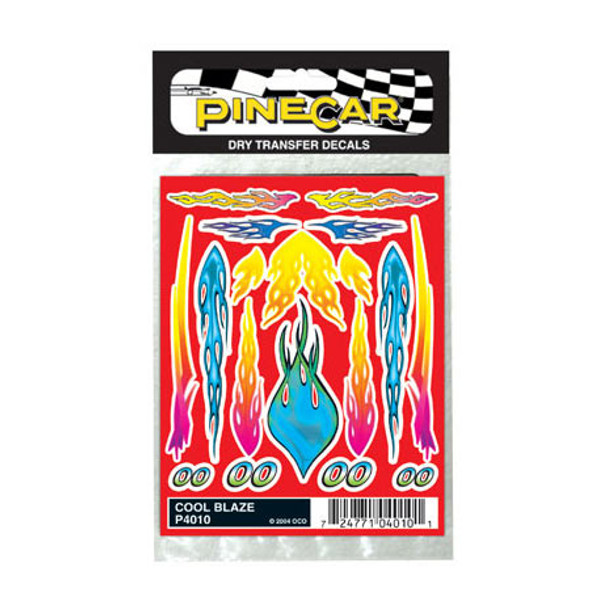 PINECAR - Cool Blaze Dry Transfer' for Pinecar / Pinewood Derby Cars (P4010) 724771040101