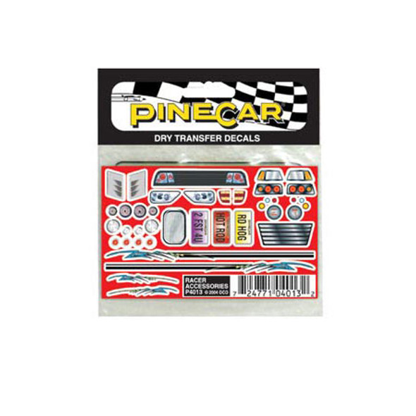 PINECAR - Racer Accessories Dry Transfer' for Pinecar / Pinewood Derby Cars (P4013) 724771040132