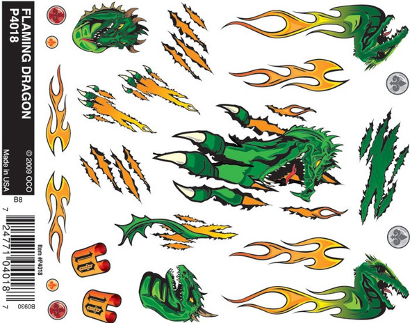 PINECAR - Flaming Dragon - Dry Transfer Decal' for Pinecar / Pinewood Derby Cars (P4018) 724771040187