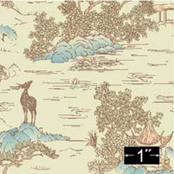 BRODNAX PRINTS - 1 Inch Scale Dollhouse Miniature - Wallpaper: Pagoda Mural - PACK OF 3 SHEETS (BP1FL140)