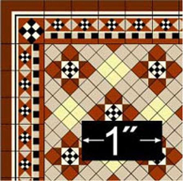 BRODNAX PRINTS - 1 Inch Scale Dollhouse Miniature - Wallpaper: Victorian Tile - PACK OF 3 SHEETS (BP1VT307)