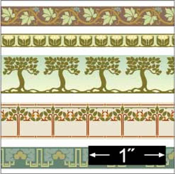 BRODNAX PRINTS - Half Scale (1/2" Scale) Dollhouse Miniature - Wallpaper: Arts And Crafts Borders - PACK OF 3 SHEETS (BPHAC100)