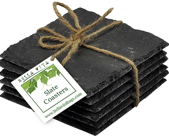 BELLA VITA - AWC Slate - Sets of Slate Coasters with Chalk (AWCSLATE) 822372620019