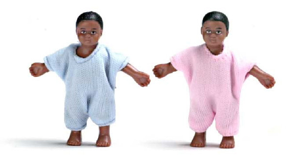 AZTEC - 1 Inch Scale Dollhouse Miniature Doll(s) - 2 African American Babies With Pink & Blue Outfit (AZ00022) 717425900227