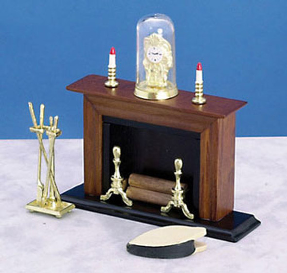 AZTEC - 1 Inch Scale Dollhouse Miniature Furniture - 7 Piece Walnut Fireplace Set (AZ00307) 717425030702