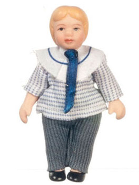 AZTEC - 1 Inch Scale Dollhouse Miniature Doll(s) - Blonde Porcelain Brother Doll (AZ06820) 717425968203
