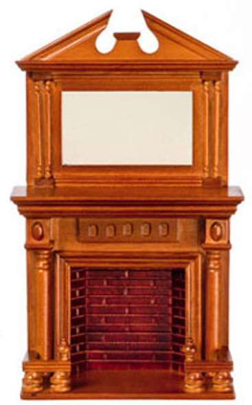 AZTEC - 1 Inch Scale Dollhouse Miniature - Walnut Fireplace With Mirror (AZD0525) 717425005250