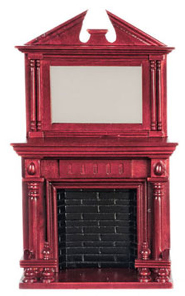 AZTEC - Furniture Fireplace With Mirror- Mohagany - 1 Inch Scale Dollhouse Miniature (D0526) 717425105264