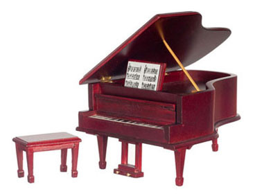 AZTEC - Furniture Grand Piano with Bench , Mahogany - 1 Inch Scale Dollhouse Miniature (D4120) 717425041203