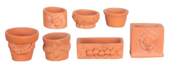 AZTEC - Assorted Garden Pots - 7 Assorted Pieces - 1 Inch Scale Dollhouse Miniature (G7048) 717425570482