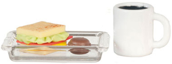 AZTEC - 1" Scale Sandwich and Coffee and Cookie on Plate Dollhouse Miniature (G7306)