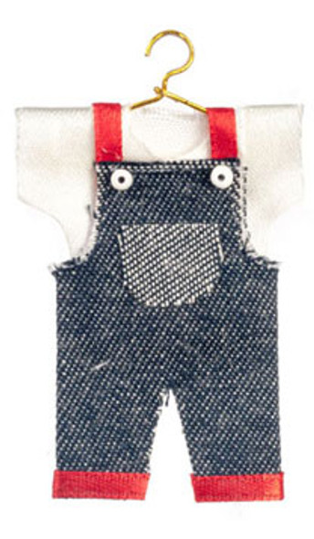 AZTEC - Children's Overalls, Blue/Red - 1 Inch Scale Dollhouse Miniature (G7470)