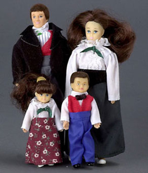 AZTEC - 1 Inch Scale Dollhouse Miniature Doll(s) - 4 Piece Brunette Victorian Doll Family (AZG7600) 715773760005