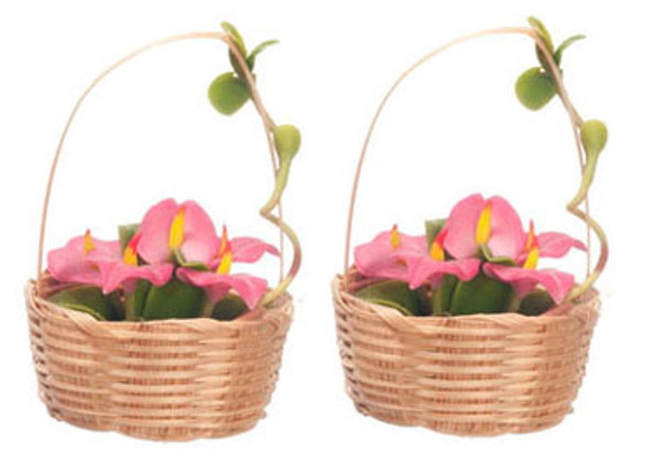 AZTEC - Hand Made Flower Basket with Flowers- 2 pieces - 1 Inch Scale Dollhouse Miniature (G7862) 717425778628