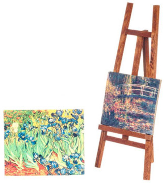 AZTEC - Easel With Two Canvas Paintings - 1 Inch Scale Dollhouse Miniature (G7924) 717425579249