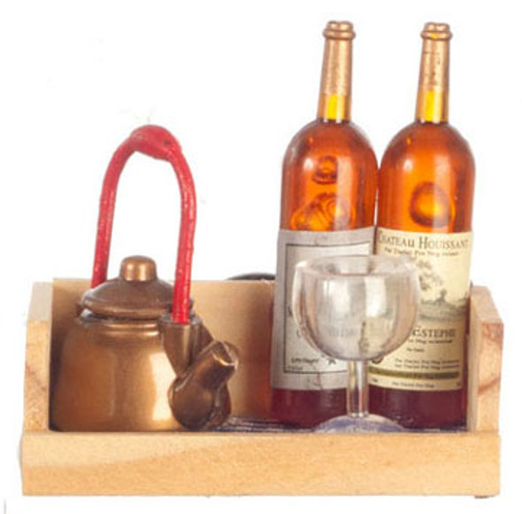 AZTEC - Wine Bottles in Rack with Kettle and Glass - 1 Inch Scale Dollhouse Miniature (G8234) 717425682345