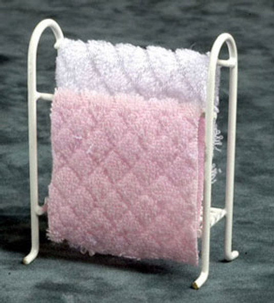 AZTEC - 1 Inch Scale Dollhouse Miniature - Towel Rack With Towels White (AZS8033) 717425680334