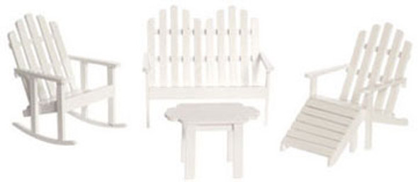 AZTEC - 1 Inch Scale Dollhouse Miniature Furniture - Adirondack Furniture 5 pcs White Set (AZT0536) 717425536006