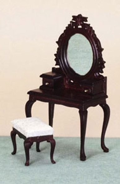 AZTEC - 1 Inch Scale Dollhouse Miniature Bedroom Furniture - Vanity With Stool Mahogany (AZT3334) 717425133342
