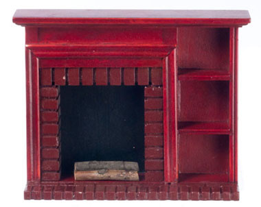 AZTEC - 1 Inch Scale Dollhouse Miniature - Fireplace With Shelves Mahogany (AZT3519) 717425535191