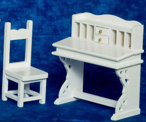 AZTEC - 1 Inch Scale Dollhouse Miniature Office Den Furniture - Desk And Chair Set 2 pcs White (AZT5351) 717425553515