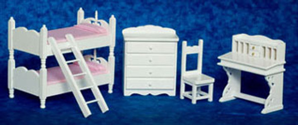 AZTEC - 1 Inch Scale Dollhouse Miniature Bedroom Furniture - Bunkbed Set 5 pcs Pink Pabric And White (AZT5398) 717425553980