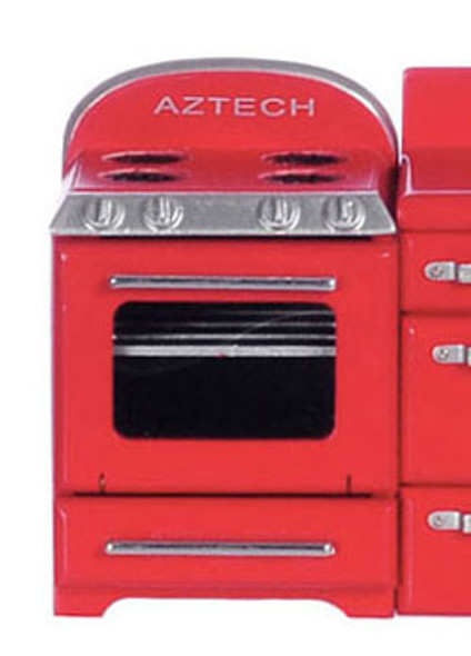 AZTEC - 1 Inch Scale Dollhouse Miniature Furniture - 1950s Stove Red (AZT5958) 717425595805