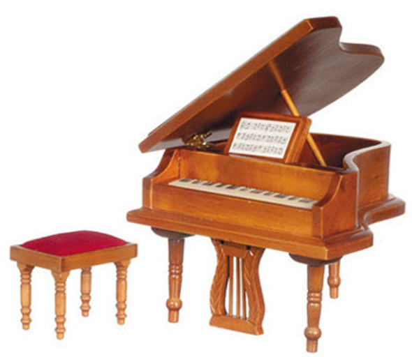 AZTEC - 1" Scale Piano with Bench Walnut Dollhouse Miniature (T6213)