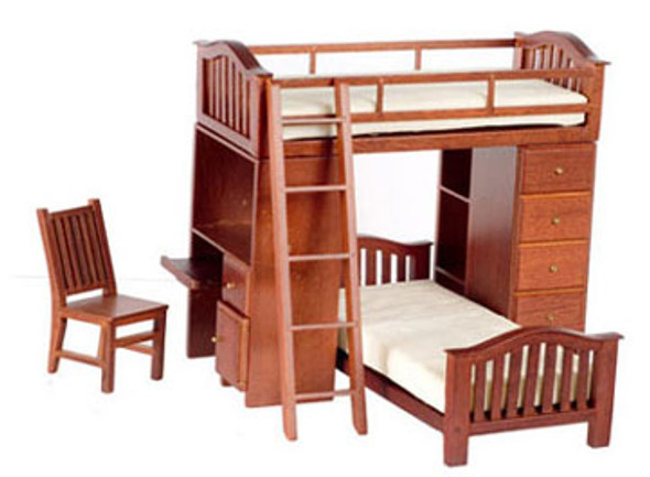 AZTEC - 1 Inch Scale Dollhouse Miniature Bedroom Furniture - Bunkbed Set Walnut (AZT6251) 717425162519