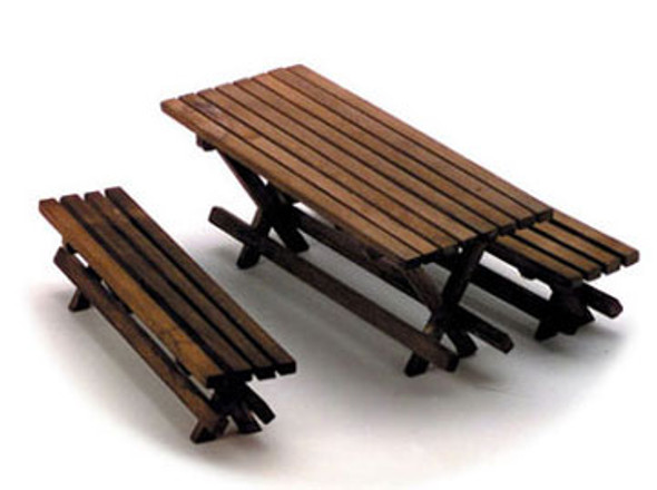 AZTEC - 1 Inch Scale Dollhouse Miniature Furniture - Picnic Table With 2 Benches (AZT6302) 717425563026