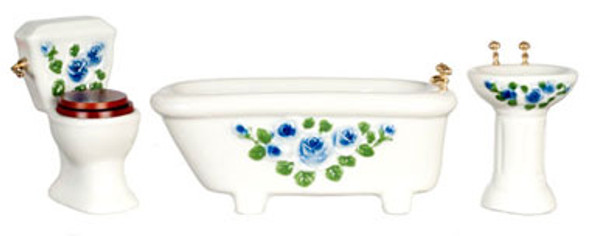 AZTEC - 1" Scale Dollhouse Miniature - Blue Floral Bath Set/3/Cs (T6649)