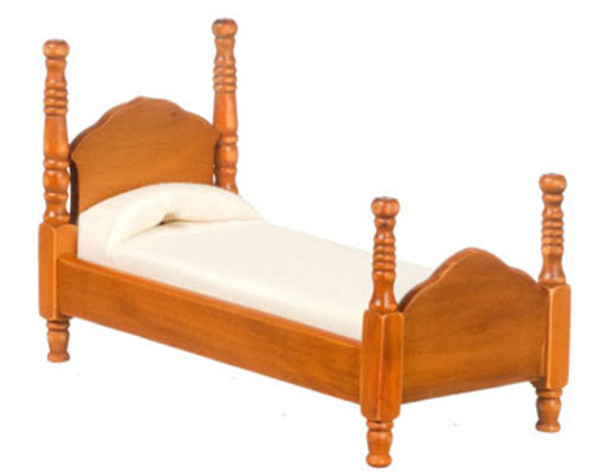 AZTEC - 1 Inch Scale Dollhouse Miniature Bedroom Furniture - Twin Bed Walnut Set (AZT6670) 717425066701