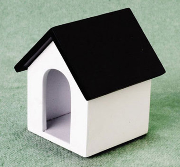 AZTEC - 1 Inch Scale Dollhouse Miniature - White Doghouse With Black Roof (AZT8425) 717425184252
