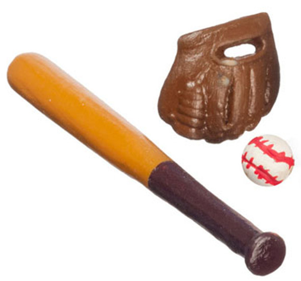 AZTEC - 1" Scale Dollhouse Miniature - Baseball, Glove, Bat (T8551) 717425855114